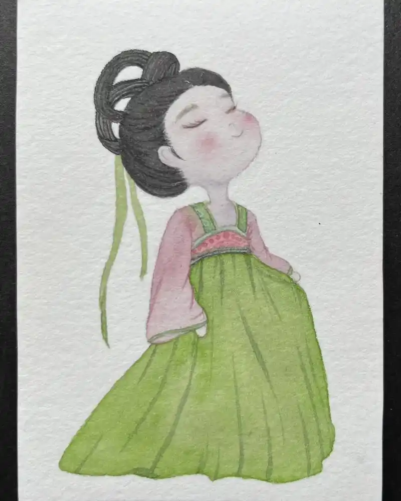 绘画 #水彩 #q版 #古风 #汉服 - 抖音