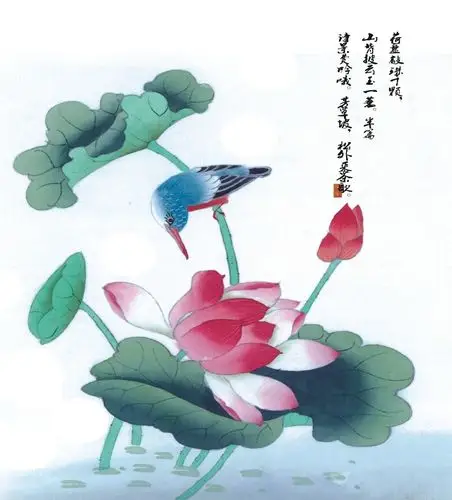 荷花水鸟工笔 中国风