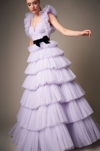 jenny packham 紫色蛋糕蓬裙少女生日宴会年会晚会主持演出晚礼服