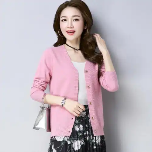 韩染针织开衫女短款毛衣秋季外套2020春秋新款长袖宽松针织衫披肩