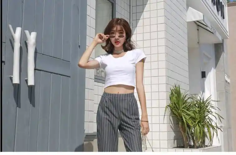 t恤女夏短款露脐上衣漏肚脐衫紧身高腰体恤短装小衫女士打底女生外穿