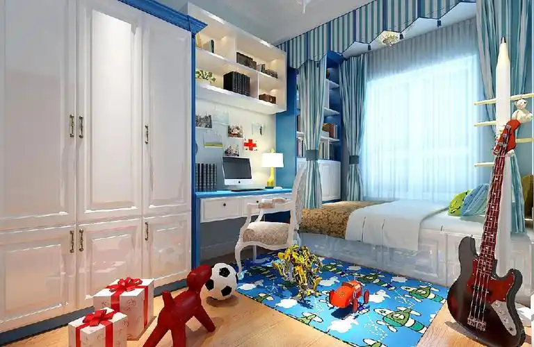 首页 装修效果图 儿童房整体以蓝色为主,因为这里是家里小男孩住,小孩