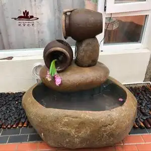 鹅卵石假山流水喷泉鱼池户外庭院风水招财真原石头水景观石槽摆件
