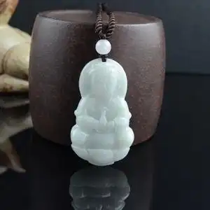 精巧玉观音玉石项链 天然a货缅甸翡翠玉观音玉佩糯种宝宝款