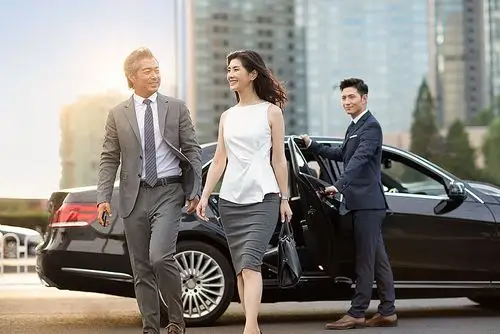 成功的商务人士下车