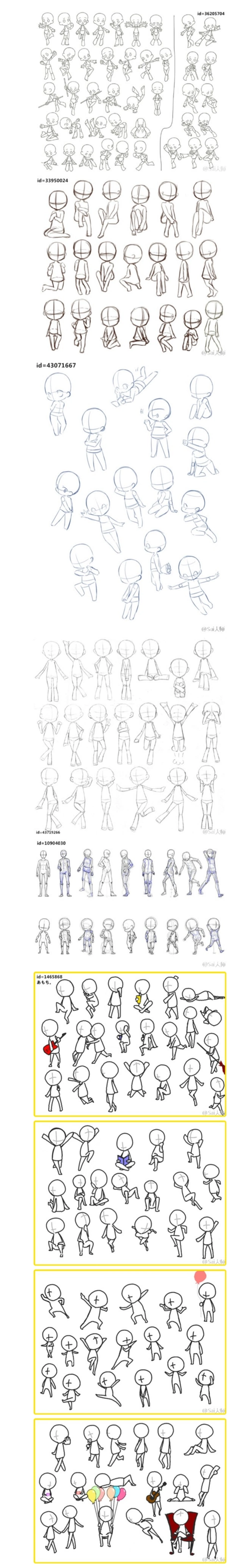 一组超全超细致的q版人物动作pose简笔画素材 | aladd设计量贩铺