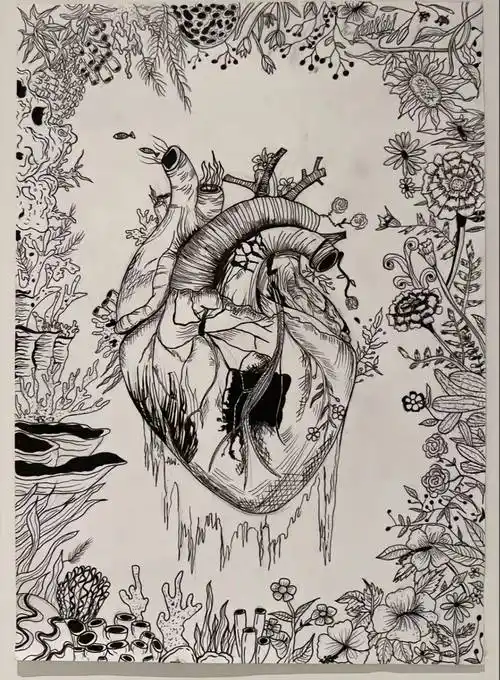 14岁王诗龄晒绘画作品,在美术室里认真创作,线描和水粉样样精通