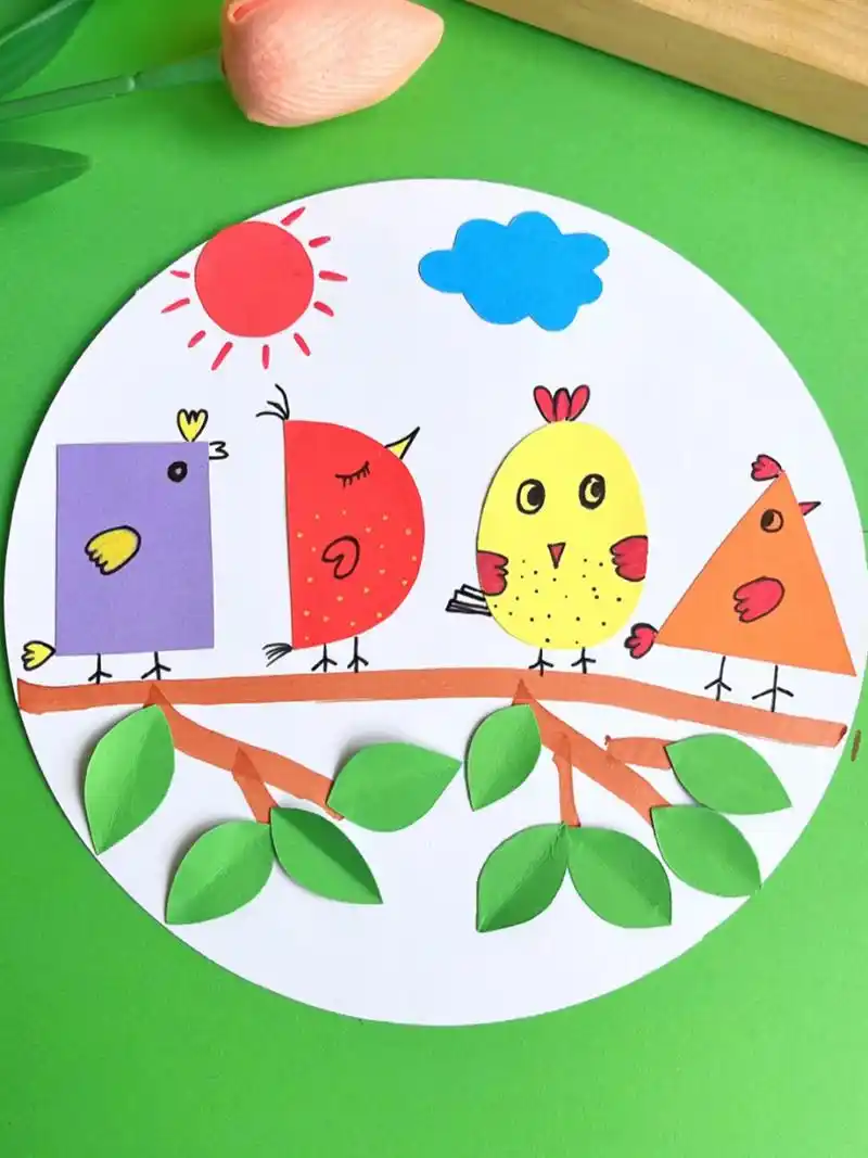 小鸟创意贴画 用几何图形拼一副小鸟贴画,简单好看,一起来做吧