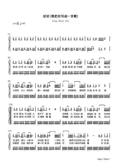 好好想把你写成一首歌五月天c调流行钢琴简谱