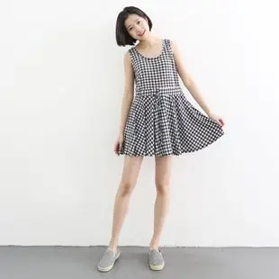 金大班  迷迭香 夏日a字背心无袖连衣裙格子与花朵印花系腰背心裙 已