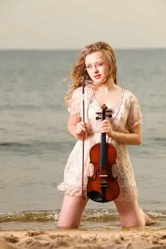 金发,女孩,小提琴,户外