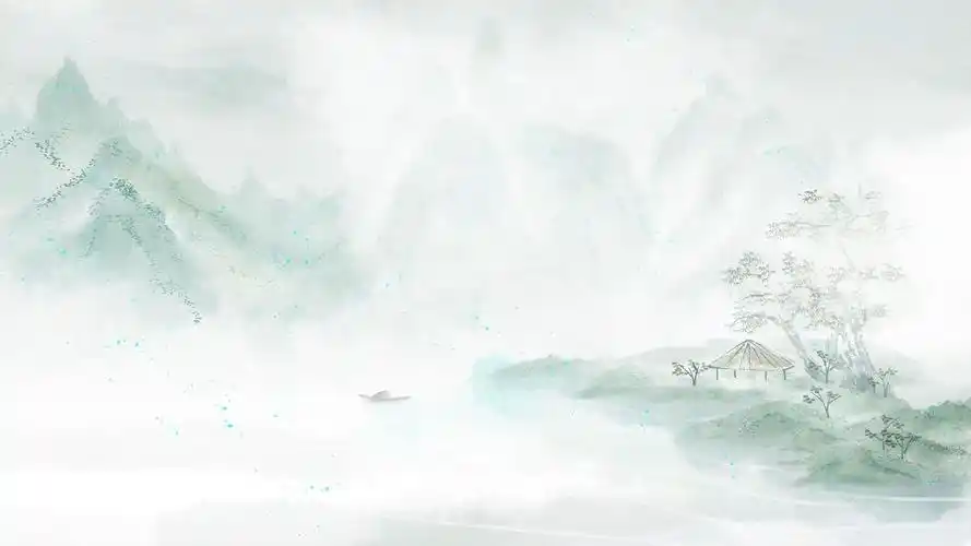 4k中国风淡蓝绿水墨朗诵山水插画海报背景素材