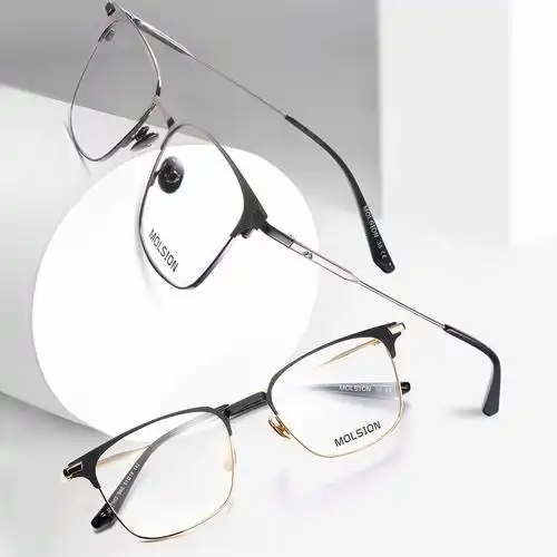 molsion陌森近视复古商务薛子谦胡一天同款眼镜框架银框男女眼睛