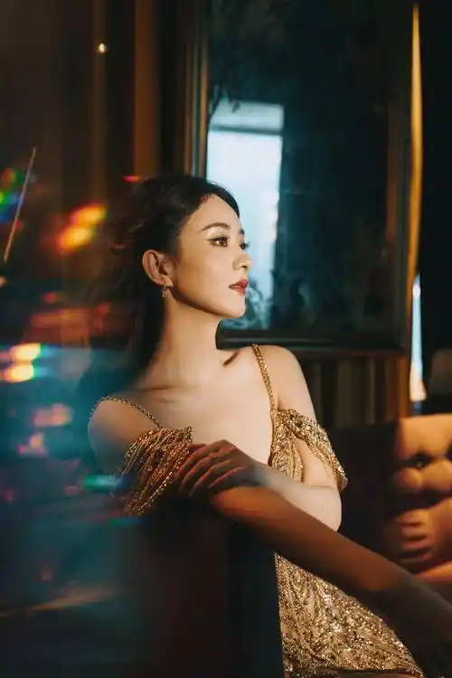 赵丽颖鎏金连衣裙造型雍容华贵气质不凡