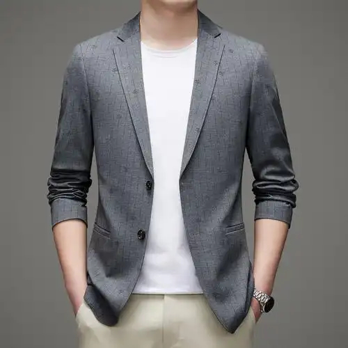 高端气质男士西服轻奢时尚修身免烫外套轻薄透气西装工厂跨境代发