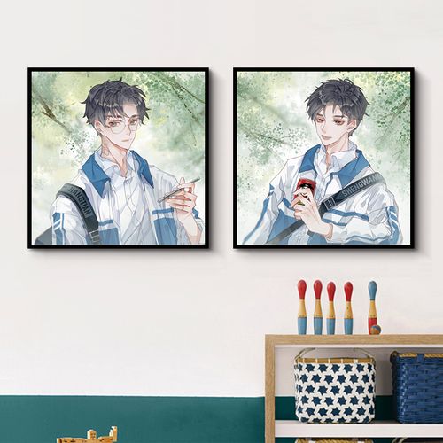 手工涂色画青春校园动漫人物diy数字油彩画 原耽情侣美少年装饰画