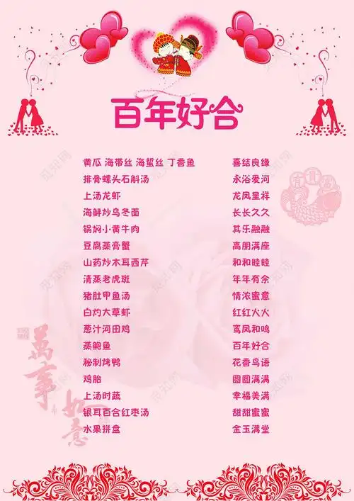 粉色花朵婚礼菜单婚宴菜单海报设计