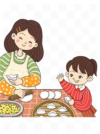 彩绘 i>过 /i> i>年 /i>包饺子的母女俩 i>人 /i> i>物 /i>插画
