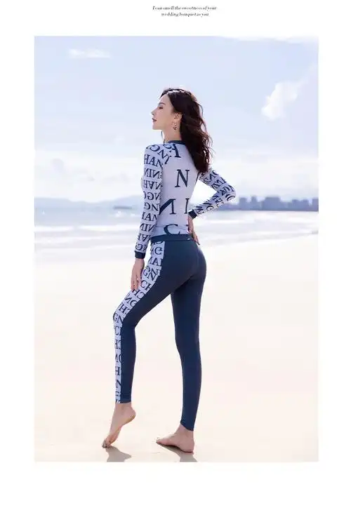 畅宁游泳衣女分体四件套2021新款保守遮肚长袖长裤冲浪潜水服女士泡