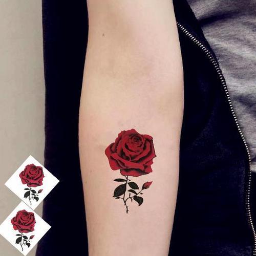 新款红玫瑰花纹身贴纸防水女款小图案防汗持久个性刺青随意纹身贴