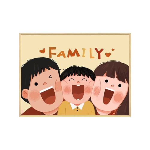 可爱全家福数字油画diy填充色手工绘一家三四口定制油彩画装饰画