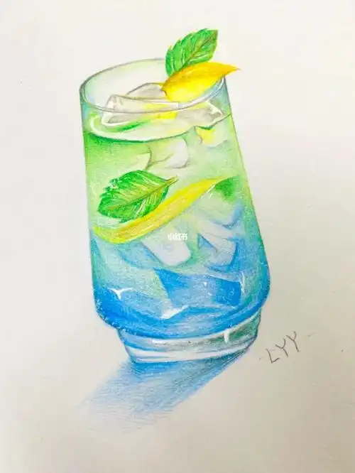 入夏的第一杯冰镇奶茶彩铅画作品