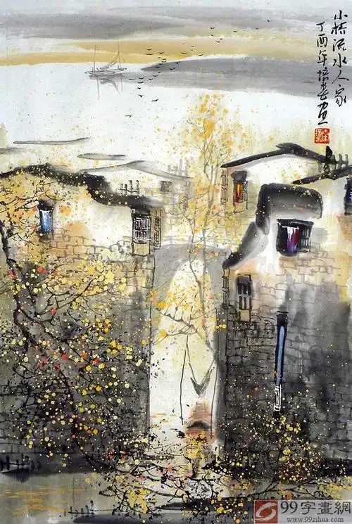 秦培春 四尺开三 《小桥流水人家》 - 写意山水画 - 99字画网