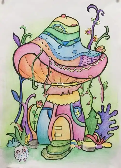 《多彩蘑菇房子》创意画