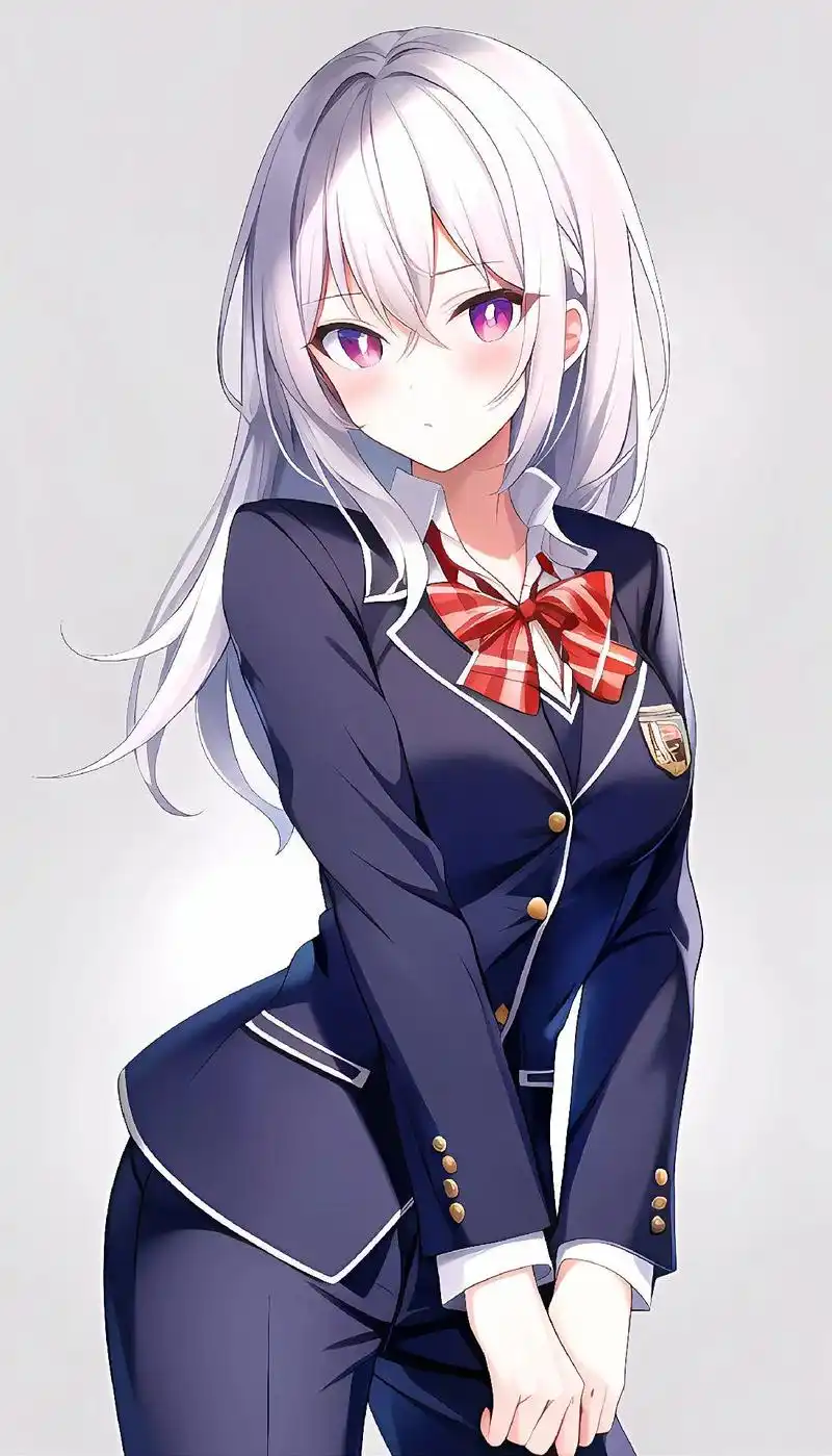 二次元白色头发的校服系妹子快学姐学妹