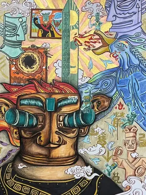 插画  #手抄报  #三星堆  #儿童画