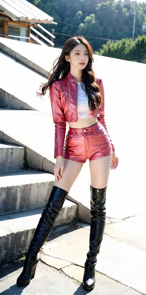 酷酷的粉色小皮衣女孩
