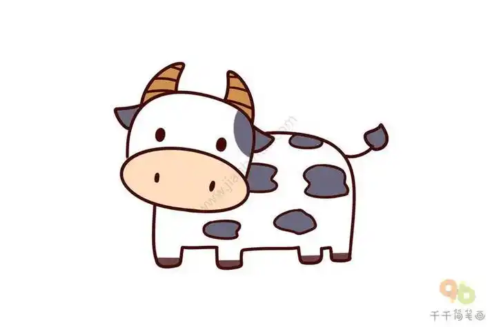 呆萌可爱卡通牛简笔画