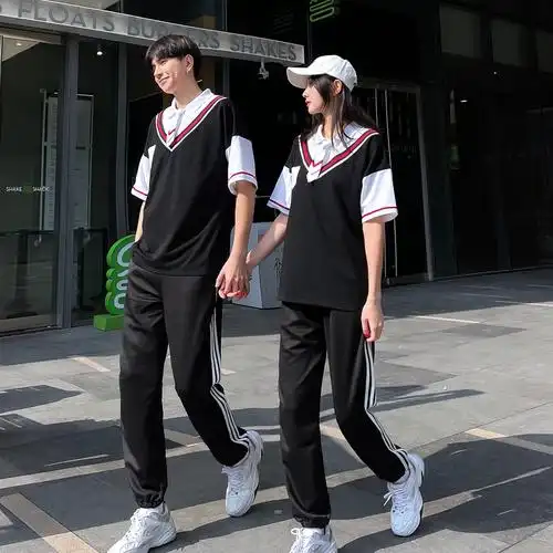 初中生班服夏季套装学生学生运动运动会拼接两件上衣学生校服