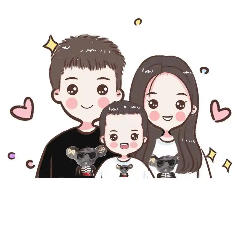 手绘亲子卡通头像,一家三口四口全家福漫画 71717171制作亲子