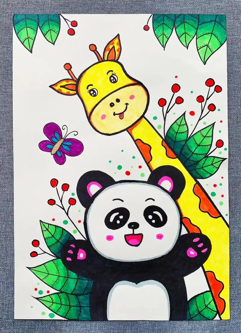 小动物合照创意儿童画.#少儿绘画 #小动物简笔画 #创意儿童 - 抖音