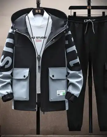 卡度顿潮人卫衣套装男装开衫连帽衫春季韩版潮流一套衣服男生整套春天