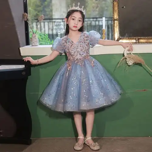 女童礼服儿童生日公主裙蓬蓬裙夏季花童女孩走秀主持人钢琴演出服