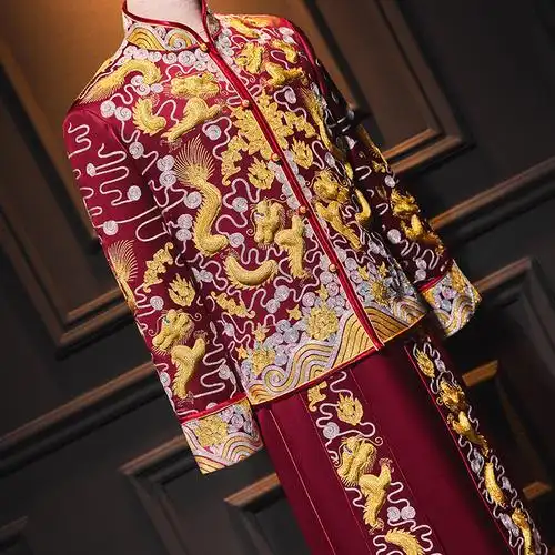 立体结婚唐装龙凤礼服结婚礼新郎盘锦中式新款唐装