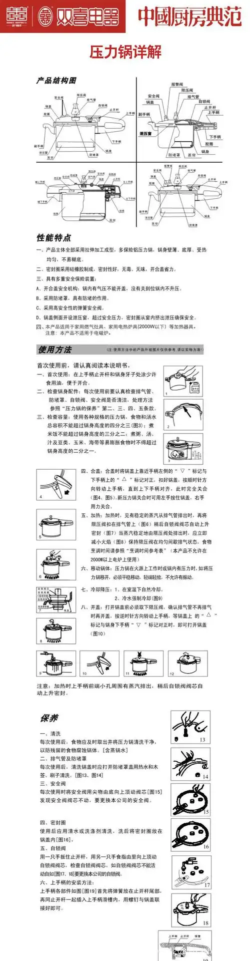 正品双喜压力锅 小康装铝快锅30cm 燃气单用 双喜铝合金高压锅