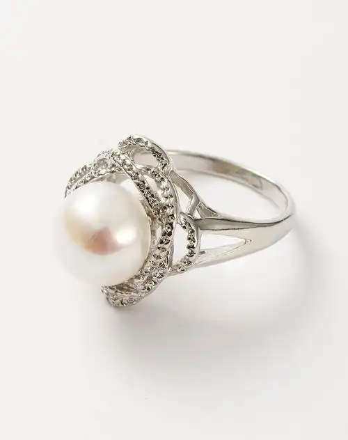 银色时尚名媛天然珍珠戒指