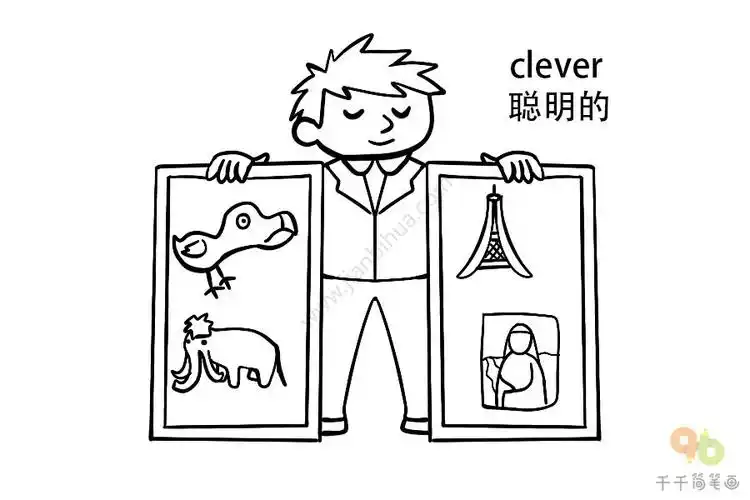 宝宝英文认知聪明的男孩简笔画