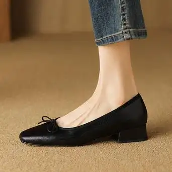 公主小皮鞋春秋季新款鞋子圆头粗跟低跟鞋蝴蝶结舒适开车通勤单鞋