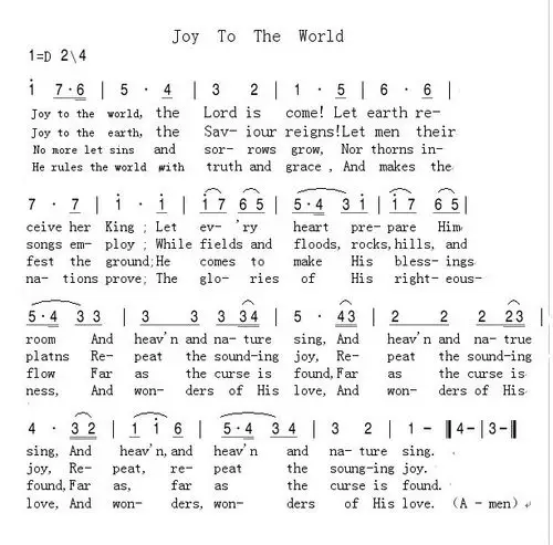 joy to the world 分类:圣歌 格式:简谱
