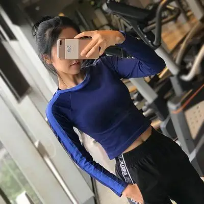 岚纹露脐运动上衣女长袖短款秋冬t恤紧身显瘦健身跑步网红瑜伽服