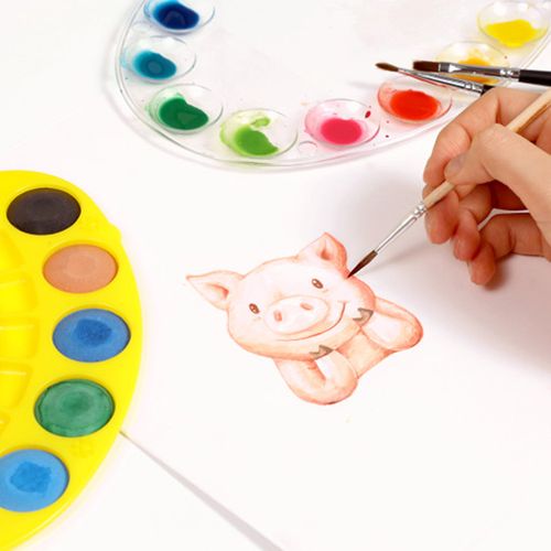 儿童固体水彩颜料初学者12色套装美术生手绘填色创意绘画水粉颜料