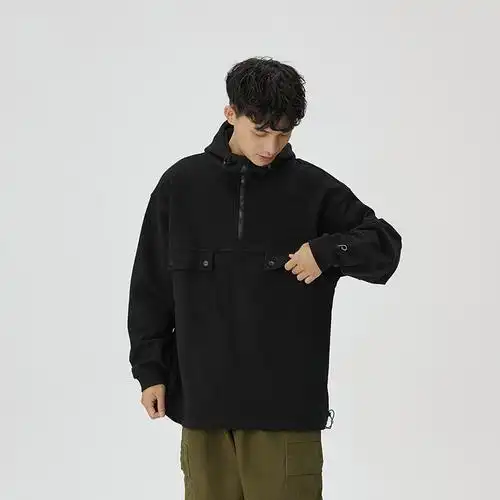 卫衣500克重磅卫衣男原创设计日系男式工装口袋卫衣