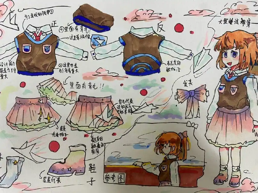 小学美术六年级～设计校服作品 本课内容是设计校服,在作业不局限于校