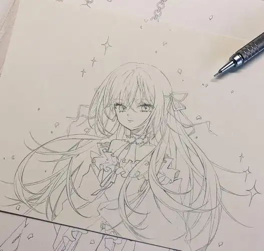 铅笔稿,漂亮的卡通动漫美少女,细节画的超棒