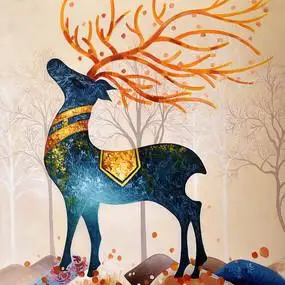 手绘梅花鹿彩色油画装饰画