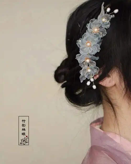 发簪简约现代花神冠发冠蓝色琉璃古风头饰